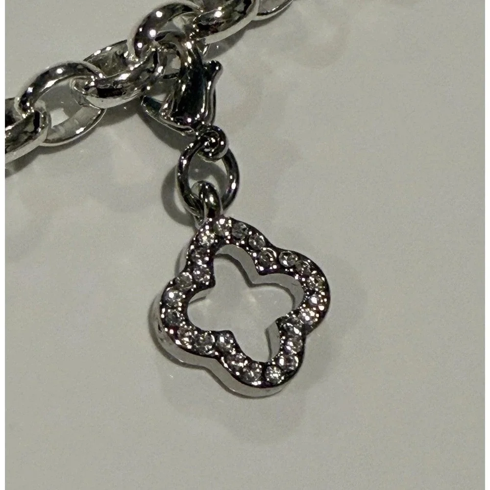 Origami Owl Silver Tone 5 Floating Crystal Charm Bracelet Locket Key Clover 7.5